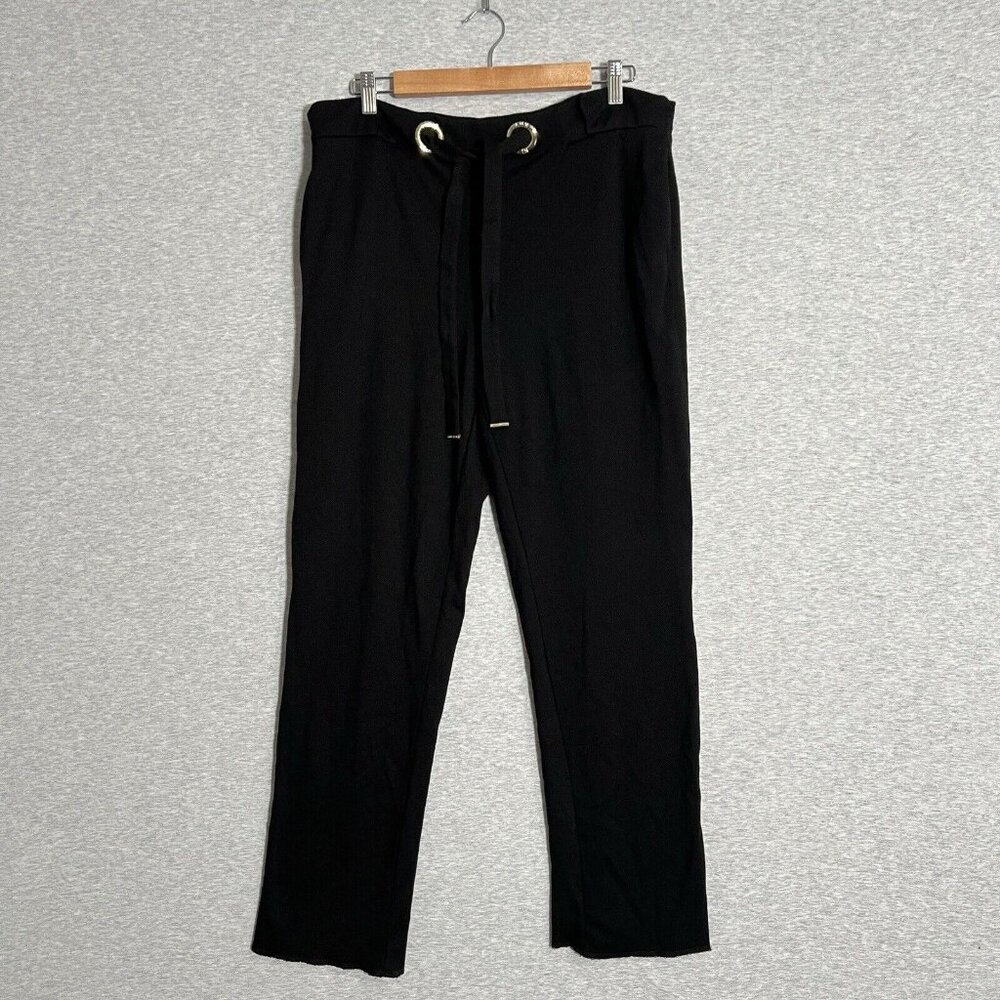 VTG 90s Anne Klein Jersey‎ Pants Womens L Black Drawstring Loose Raw Hem Lounge